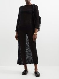 KHAITE Opal open-knit cotton-blend maxi dress | sheer black slouchy style dresses | women’s minimalist knitted clothes | womens no fuss fashion