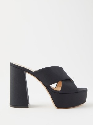 GIANVITO ROSSI 70 satin platform mules | black block heel platforms | chunky retro mule sandals | 70s style high heels - flipped