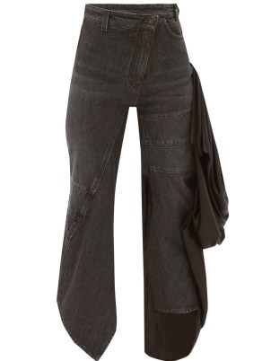 LOEWE Satin-panelled curved-seam jeans ~ casual asymmetric clothes ~ women’s washed black denim fashion - flipped