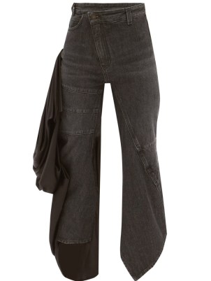 LOEWE Satin-panelled curved-seam jeans ~ casual asymmetric clothes ~ women’s washed black denim fashion
