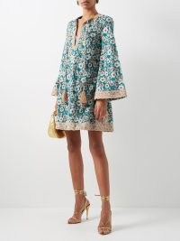 GUCCI Lace-trimmed floral-print cotton dress ~ blue boho style cotton dresses ~ retro flower print bohemian inspired clothes