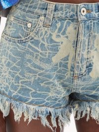 LOEWE PAULA’S IBIZA Mermaid-print denim shorts | fringed hem printed shorts