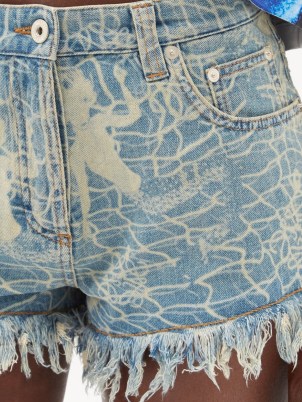 LOEWE PAULA’S IBIZA Mermaid-print denim shorts | fringed hem printed shorts - flipped
