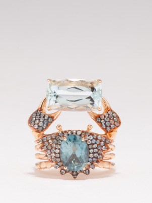 DANIELA VILLEGAS Glaucus sapphire, aquamarine & 18kt rose-gold ring / luxe sea inspired statement rings / women’s fine jewellery / womens luxury ocean themed jewelled crab jewelry - flipped