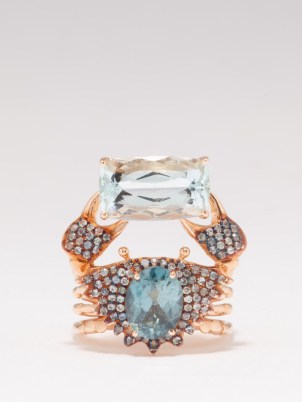 DANIELA VILLEGAS Glaucus sapphire, aquamarine & 18kt rose-gold ring / luxe sea inspired statement rings / women’s fine jewellery / womens luxury ocean themed jewelled crab jewelry