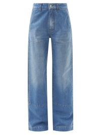 VICTORIA BECKHAM Serge panel-front wide-leg jeans ~ women’s blue denim clothes ~ utility style fashion ~ womens utilitarian inspired clothing