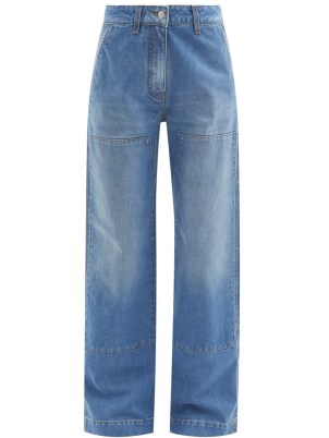 VICTORIA BECKHAM Serge panel-front wide-leg jeans ~ women’s blue denim clothes ~ utility style fashion ~ womens utilitarian inspired clothing - flipped