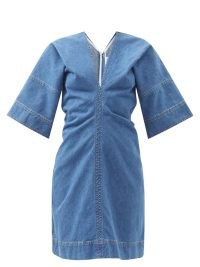 VICTORIA BECKHAM V-neck denim dress ~ blue wide kaftan style sleeved dresses