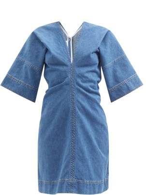VICTORIA BECKHAM V-neck denim dress ~ blue wide kaftan style sleeved dresses - flipped
