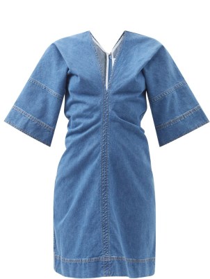 VICTORIA BECKHAM V-neck denim dress ~ blue wide kaftan style sleeved dresses