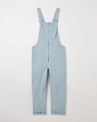 River Island BLUE ZIP FRONT DENIM DUNGAREES – women’s overalls – casual fashion - flipped