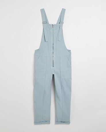 River Island BLUE ZIP FRONT DENIM DUNGAREES – women’s overalls – casual fashion