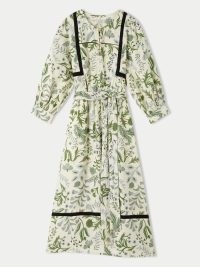 JIGSAW Botanist Floral Linen Dress Green / folk inspired summer tie waist dresses / fresh botanical prints