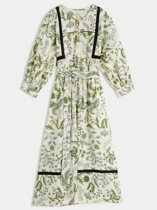 JIGSAW Botanist Floral Linen Dress Green / folk inspired summer tie waist dresses / fresh botanical prints - flipped