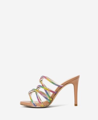 KENNETH COLE Brooke 95 Twisted Jeweled Heel Rainbow Multi ~ multicoloured strappy mules ~ party heels ~ high heel evening mule sandals - flipped