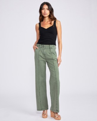 PAIGE Brooklyn 31″ Vintage Ivy Green ~ women’s casual high waist wide leg trousers ~ front seam detail - flipped
