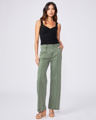 PAIGE Brooklyn 31″ Vintage Ivy Green ~ women’s casual high waist wide leg trousers ~ front seam detail