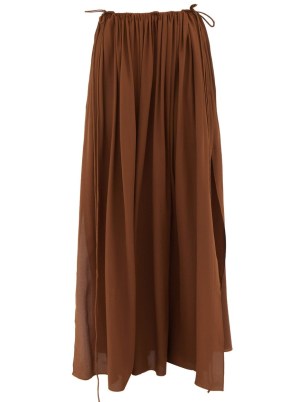Rosie Huntington-Whiteley brown slit hem skirt, MATTEAU Side-split silk crepe maxi skirt, out in Thailand, 4 May 2022 | celebrity holiday fashion | star style vacation skirts