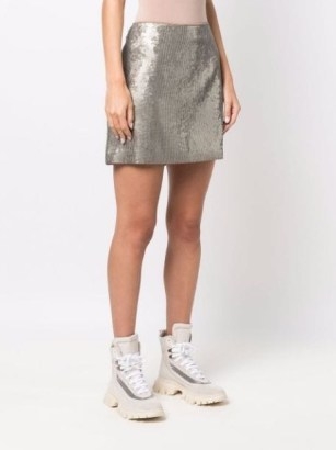 Brunello Cucinelli sequin-embellished mini skirt / women’s silver sequinned short length skirts / womens shiny metallic clothes / shimmering designer fashion / FARFETCH women’s clothing - flipped