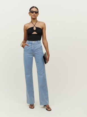 REFORMATION Brynn High Rise Wide Leg Trouser Jeans in Oneida ~ women’s casual light blue denim clothes - flipped
