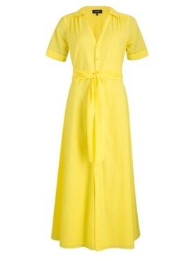 ME and EM Casual Cotton Maxi Shirt Dress + Belt in Buttercup – yellow short sleeved tie waist dresses – no fuss summer clothes - flipped