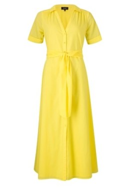 ME and EM Casual Cotton Maxi Shirt Dress + Belt in Buttercup – yellow short sleeved tie waist dresses – no fuss summer clothes