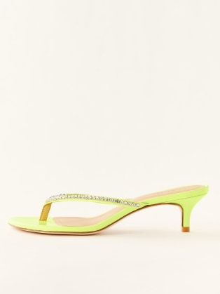 Reformation Cleo Rhinestone Thong in Acid Yellow / glamorous kitten heels / bright embellished thonged sandals