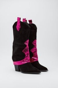 NASTY GAL Contrast Fold Over Western Boots ~ women’s black and pink cowboy boots