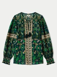 JIGSAW Cotton Botanical Floral Top in Green – printed boho style summer tops