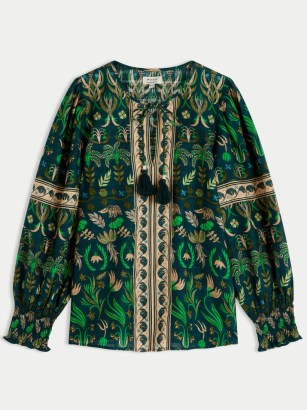 JIGSAW Cotton Botanical Floral Top in Green – printed boho style summer tops - flipped
