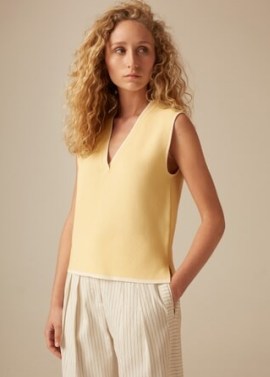 ME and EM Cotton Double-Faced V Neck Vest Soft Lemon/Soft White – women’s yellow tank tops – womens chic summer vests