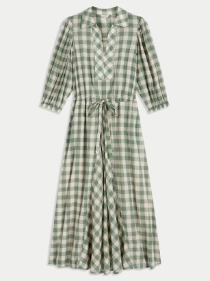 JIGSAW Cotton Gingham Midi Dress Green / fresh check prints for summer / checked tie waist summer dresses - flipped