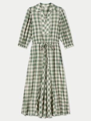 JIGSAW Cotton Gingham Midi Dress Green / fresh check prints for summer / checked tie waist summer dresses