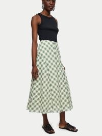 JIGSAW Cotton Gingham Midi Skirt in Green / fresh summer checks / checked fluted hem skirts