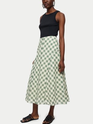 JIGSAW Cotton Gingham Midi Skirt in Green / fresh summer checks / checked fluted hem skirts - flipped