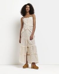 RIVER ISLAND CREAM BRODERIE MAXI DRESS / strappy floral cut out summer dresses / feminine cotton fashion