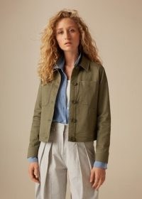 ME and EM Cropped Jacket Khaki – women’s dark green crop hem cotton twill jackets