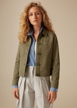 ME and EM Cropped Jacket Khaki – women’s dark green crop hem cotton twill jackets