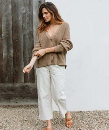 JENNI KAYNE Cropped Cotton Cocoon Cardigan in Mocha ~ women’s light brown slouchy cardigans ~ layering wardrobe essentials