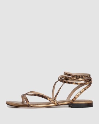PAIGE Darcy Sandal Bronze Leather ~ strappy metallic leopard print flat sandals ~ women’s animal ankle wrap summer flats