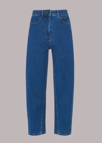 WHISTLES STRETCH BARREL LEG JEAN – blue organic cotton tapered ankle jeans - flipped