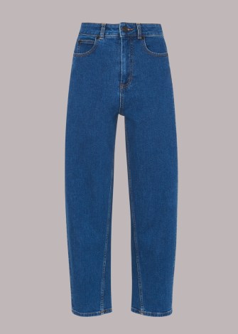 WHISTLES STRETCH BARREL LEG JEAN – blue organic cotton tapered ankle jeans