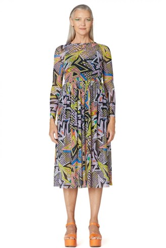 gorman DIAMOND MESH DRESS – abstract and net print long sleeved midi dresses