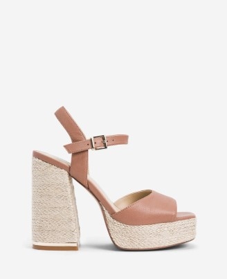 KENNETH COLE Dolly 115 Platform Heel Classic Tan ~ brown leather block heel platforms ~ chunky ankle strap peep toe sandals - flipped