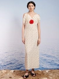 sister jane Reef Rose Cami Dress in Talc White – vintage style ruffle trim slip dress – romantic floral print maxi dresses