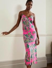 Boden Elena Midi Slip Dress / pink floral cami strap dresses