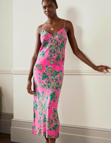 Boden Elena Midi Slip Dress / pink floral cami strap dresses - flipped