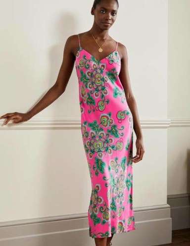 Boden Elena Midi Slip Dress / pink floral cami strap dresses