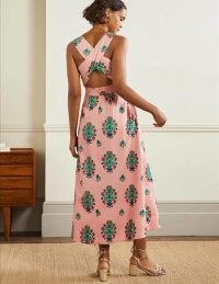 Boden Elsa Back Detail Midi Dress Milkshake Bouquet Stamp / pink cotton floral print crisscross dresses