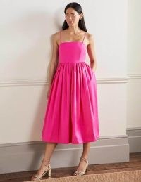 Boden Emily Strapless Midi Dress Pink / vibrant spaghetti strap fit and flare dresses / cotton summer fashion